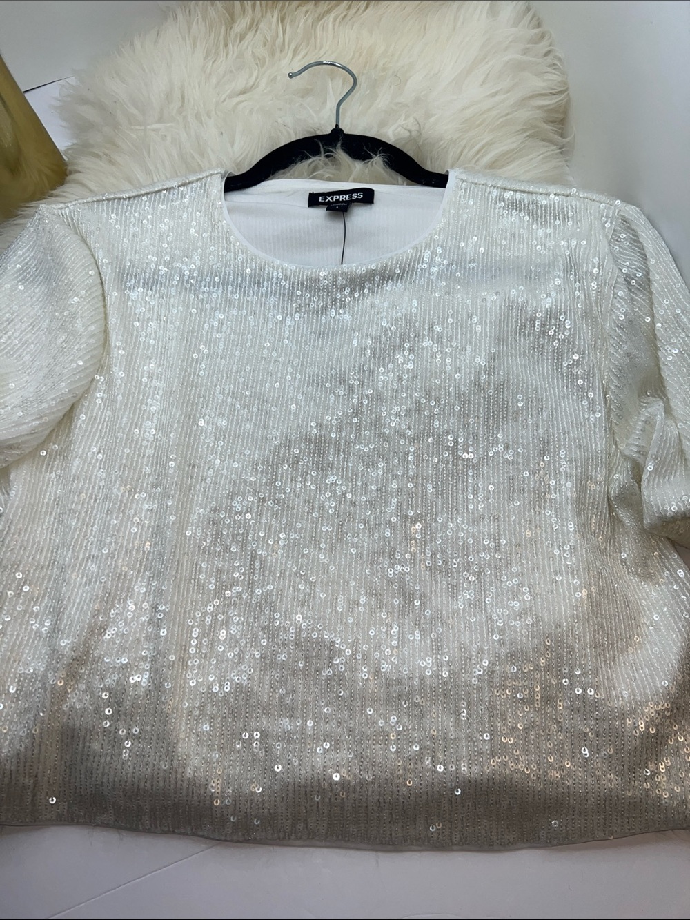 Express White Sequin Crewneck Shirt